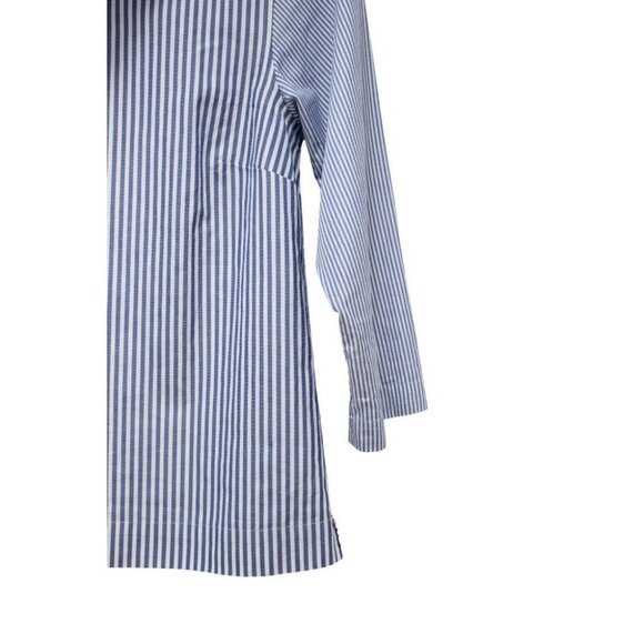 Thomas Mason for J. Crew Blue Striped Poplin Cowl Neck Shirt Blouse Size 00 - Picture 2 of 5
